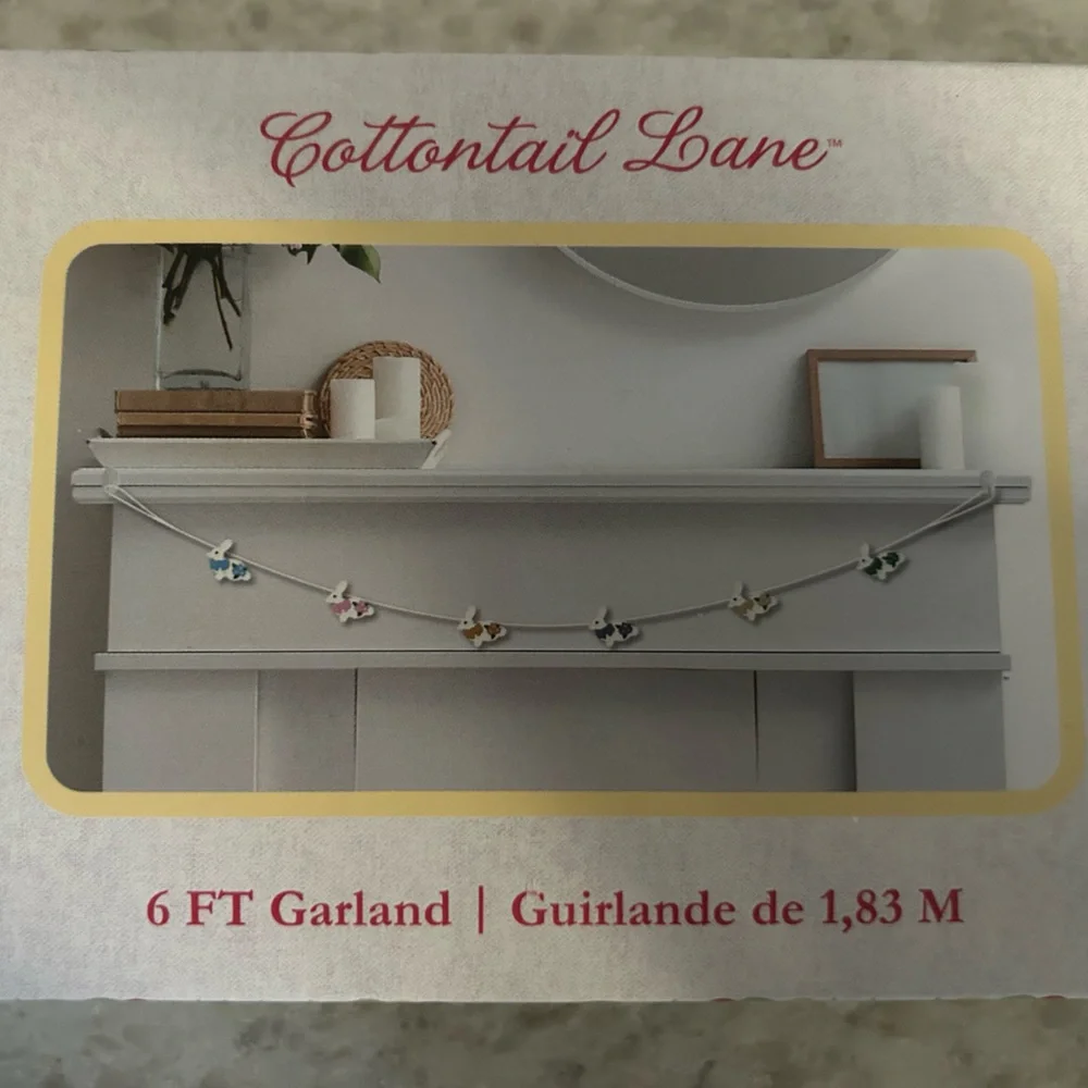 “New” Cottontail Lane Charming White Bunny Garland with Colorful Accents